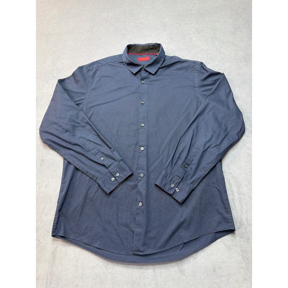 ALFANI Fitted Button Down Dress Shirt Stretch Fabric Long Sleeve Navy Men’s XL